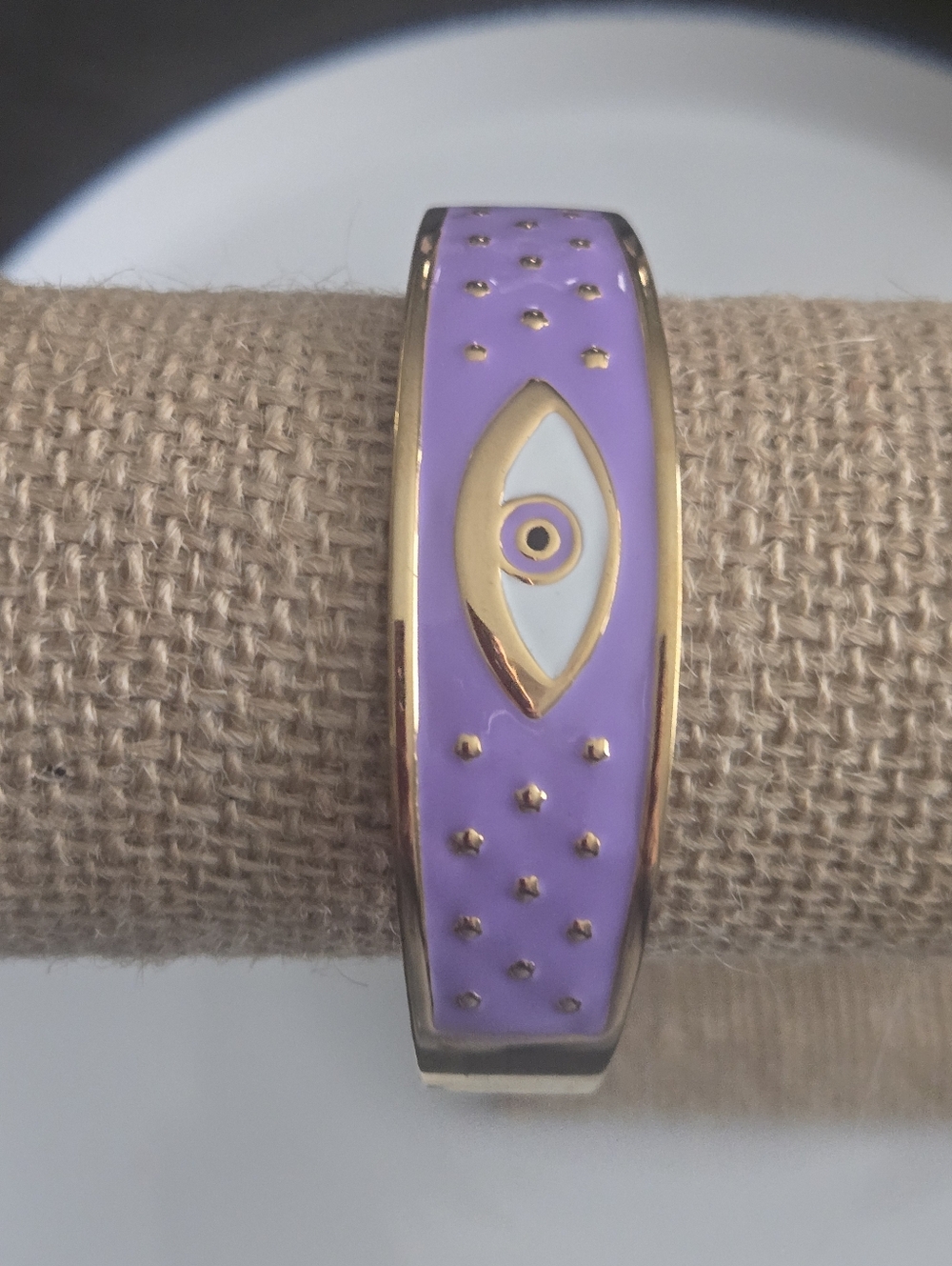 NWOT Purple Enamel Evil Eye Gold Tone Cuff Bracelet Statement Jewelry